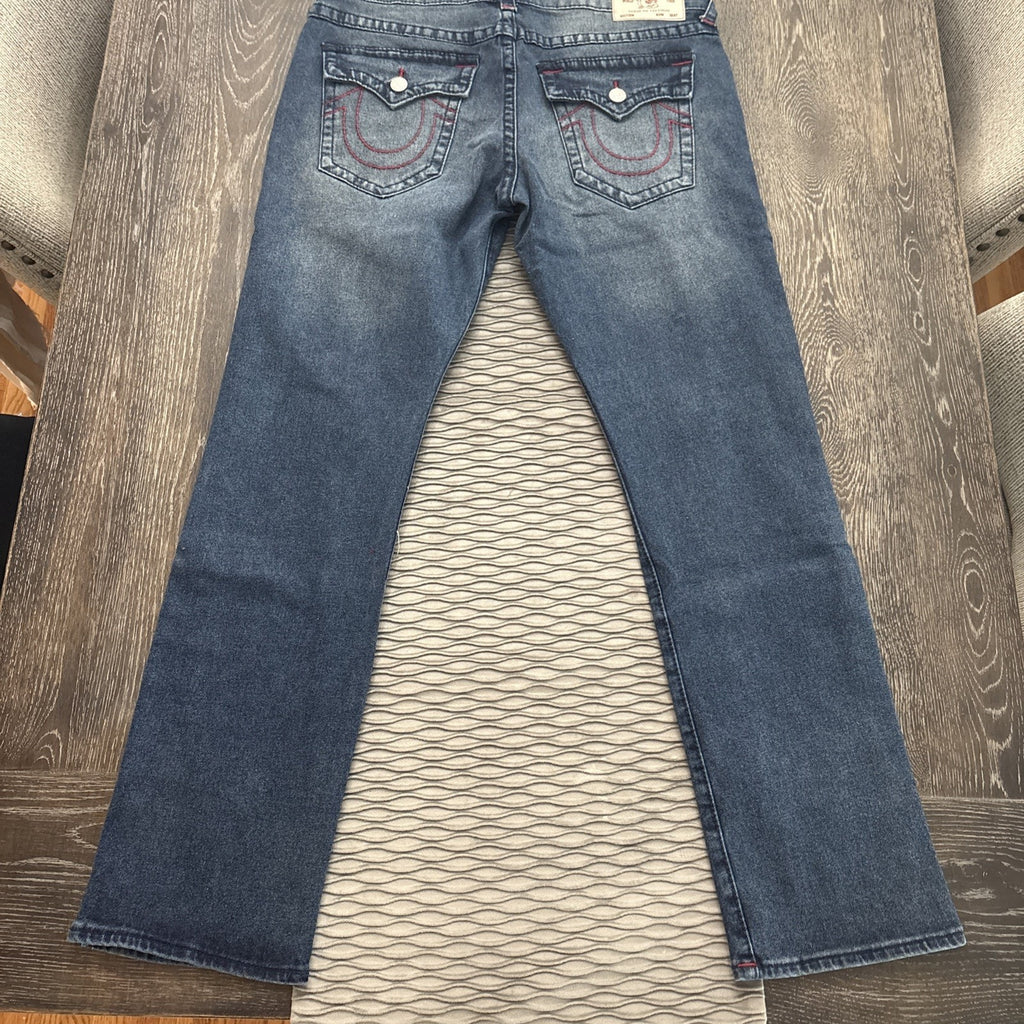 True Religion Men's Ricky Big T Flap Straight Blue Jeans (New)