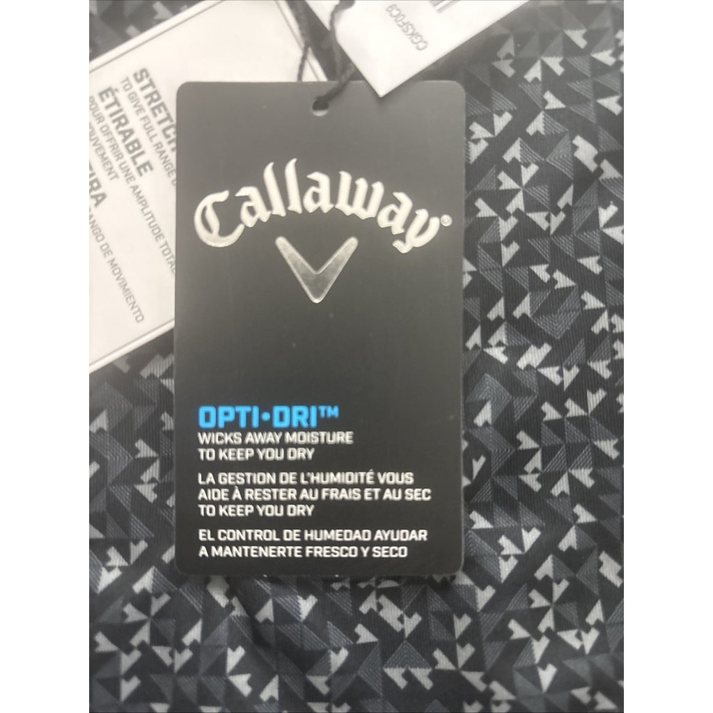 Callaway Men's Golf Polo Shirt Large Black White Geometric Pattern Opti-Dri NWT