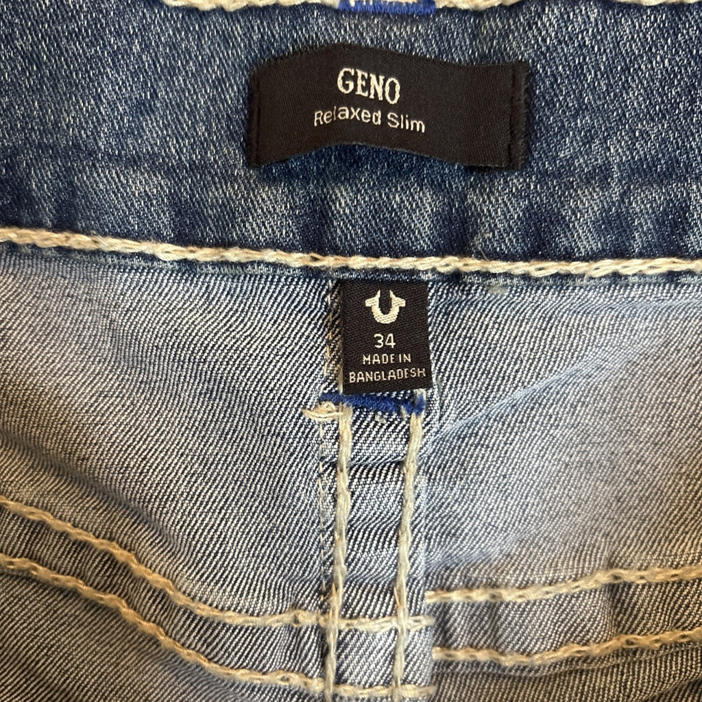 True Religion Men's Geno Big T Slim Fit Straight Blue Jeans Size 34x32 (NEW)