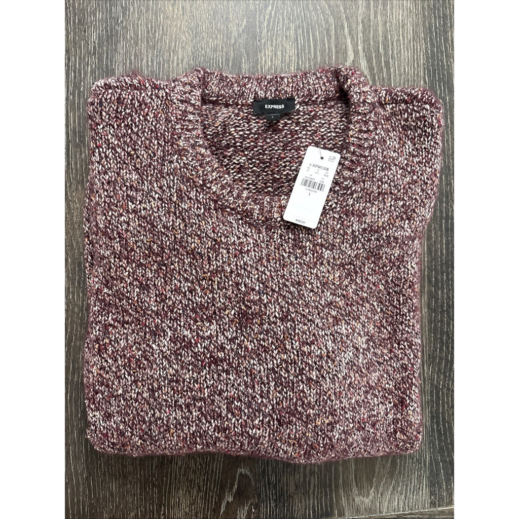 Express Men's Crewneck Sweater Size Large Burgundy Marled Knit Pullover Soft Cas