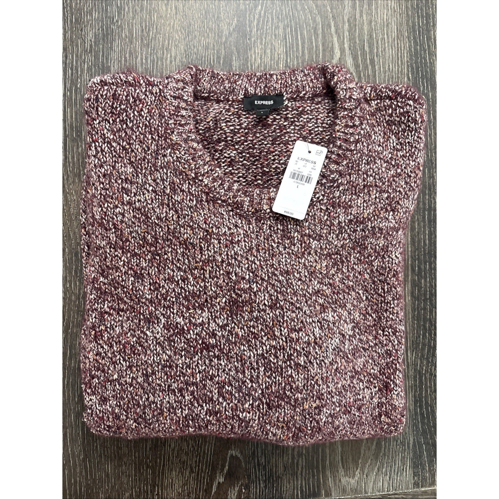 Express Men's Crewneck Sweater Size Large Burgundy Marled Knit Pullover Soft Cas