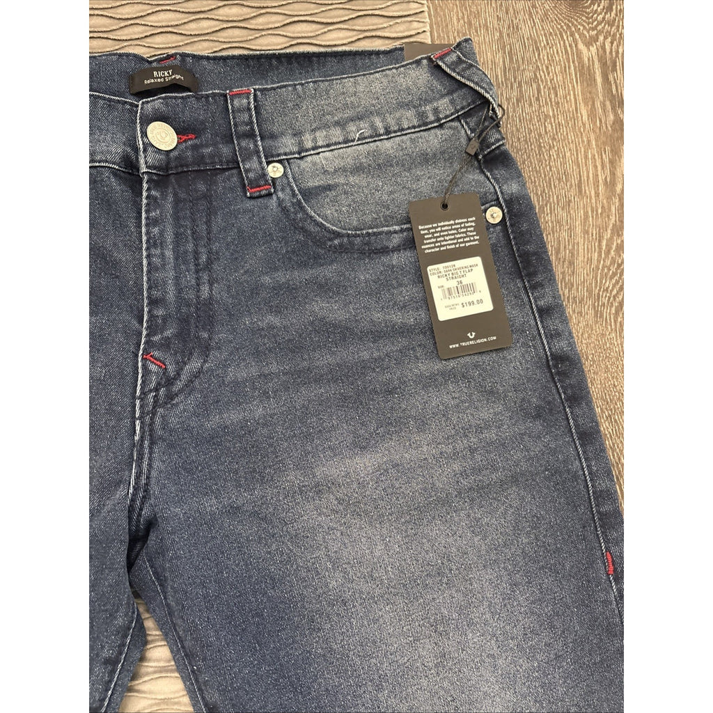 True Religion Men's Ricky Big T Flap Straight Blue Jeans (New)