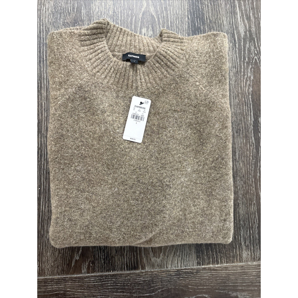 Express Men's Crewneck Sweater Size Large Tan Knit Pullover Soft Casual Classic