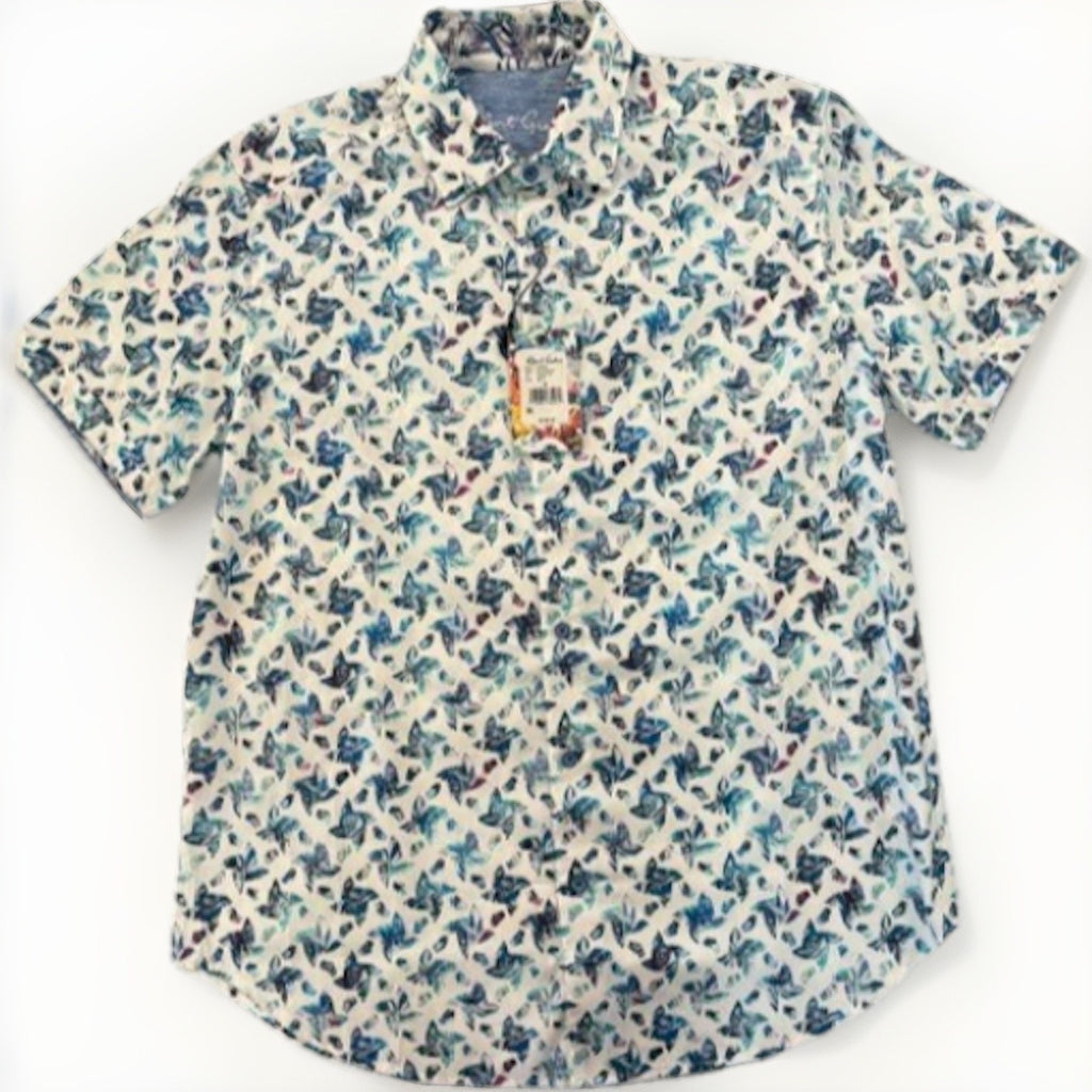Robert Graham Men's Butterfly Print Short Sleeve Button Front Shirt NWT Size M