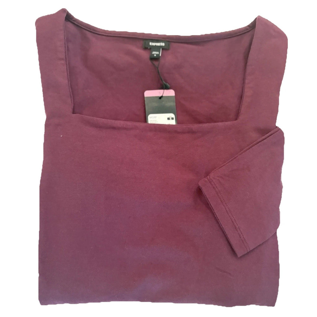 Express Women Square Neck, Long Sleeve Burgundy Top