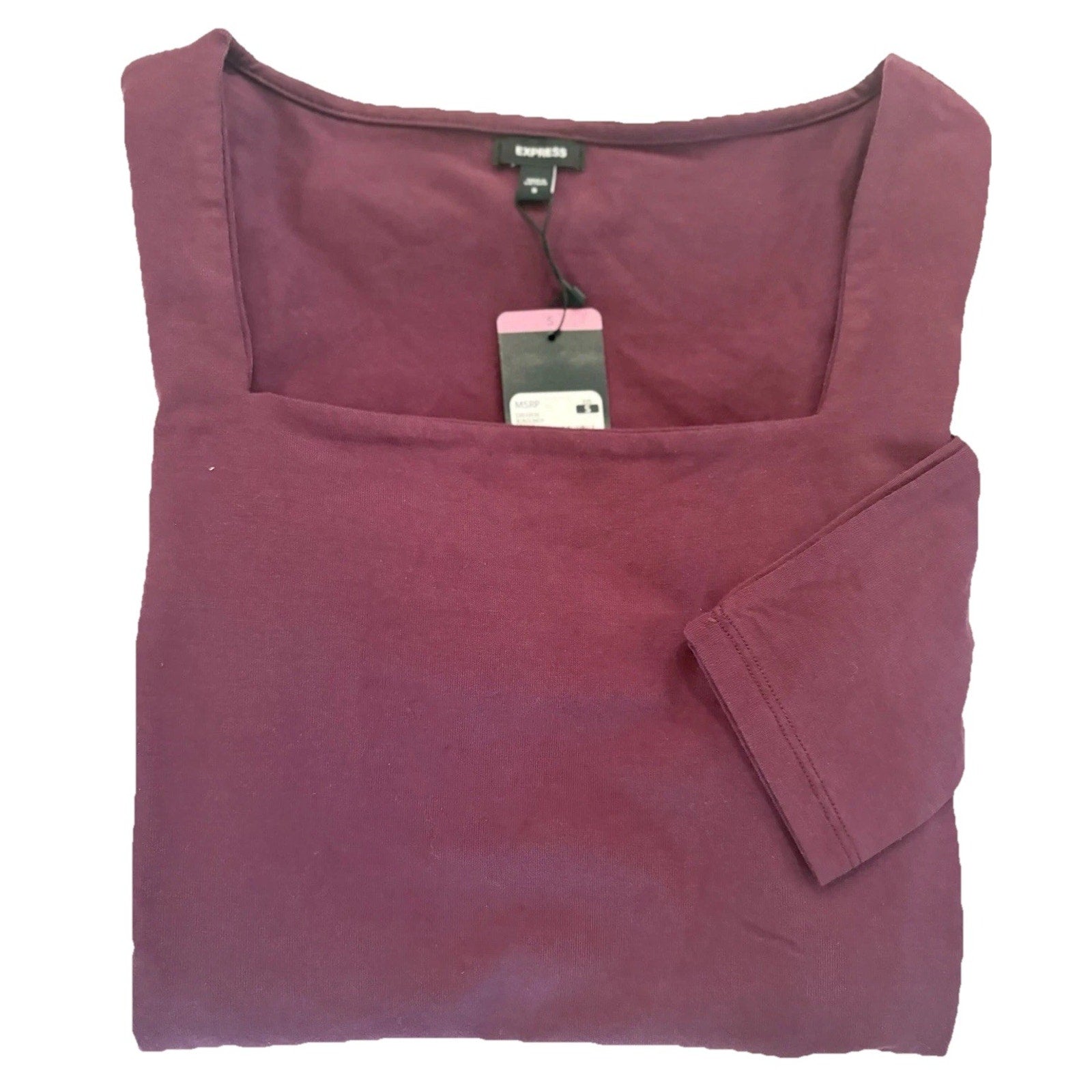 Express Women Square Neck, Long Sleeve Burgundy Top