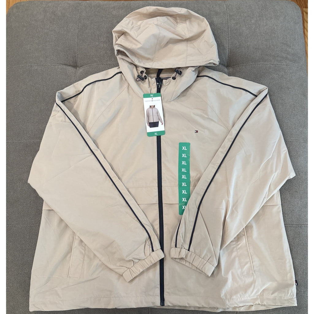 Tommy Hilfiger Jacket Women XL Beige Hooded Lightweight Windbreaker (NWT)