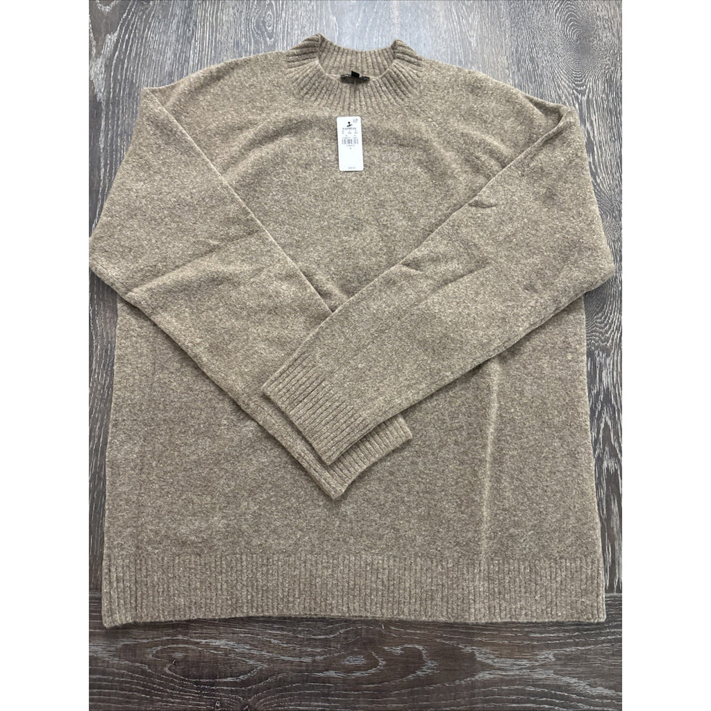 Express Men's Crewneck Sweater Size Large Tan Knit Pullover Soft Casual Classic