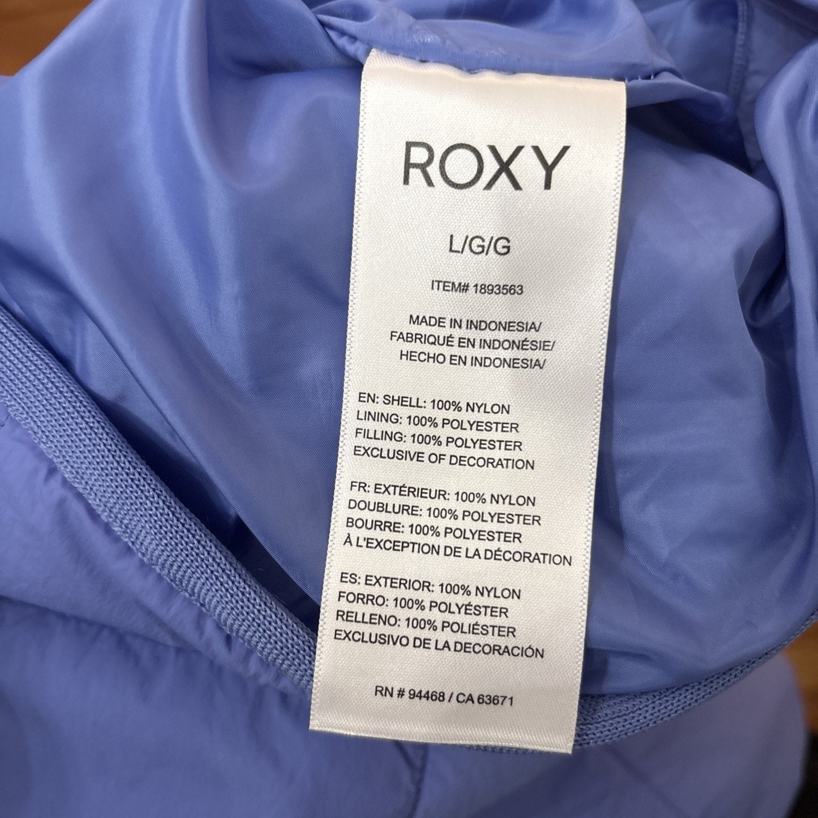Roxy Women’s Quilted Puffer Jacket Size L Purple Full Zip Lightweight (NWT)