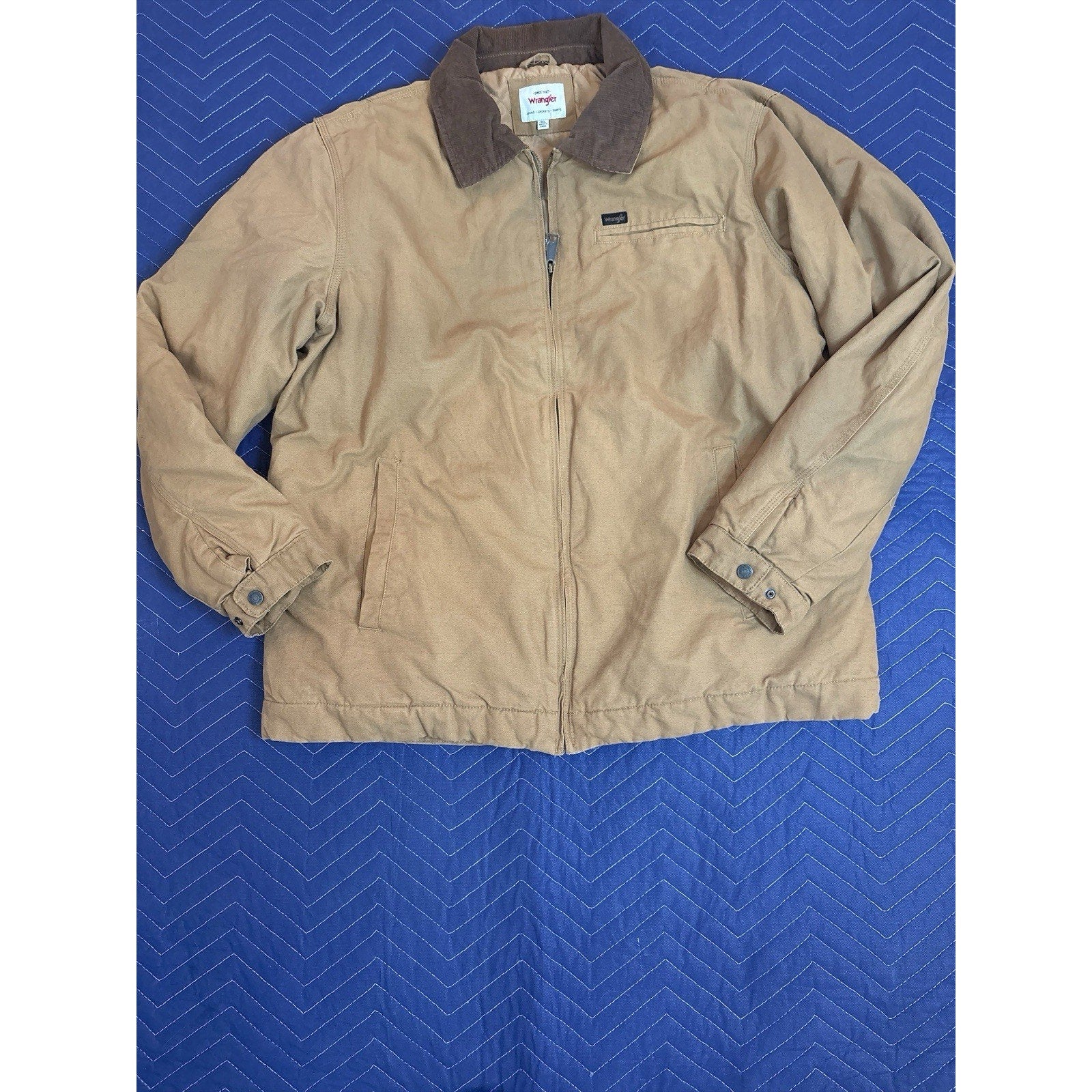 Wrangler Men’s Canvas Work Jacket Quilted Lining Corduroy Collar Brown Size XL