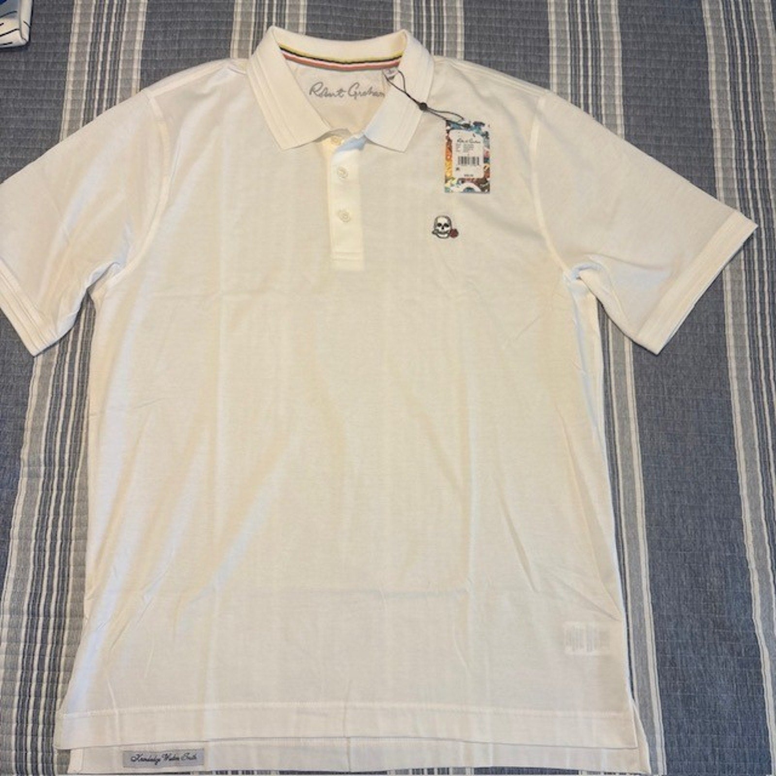 Robert Graham Men's White-Collar Shirt -Large