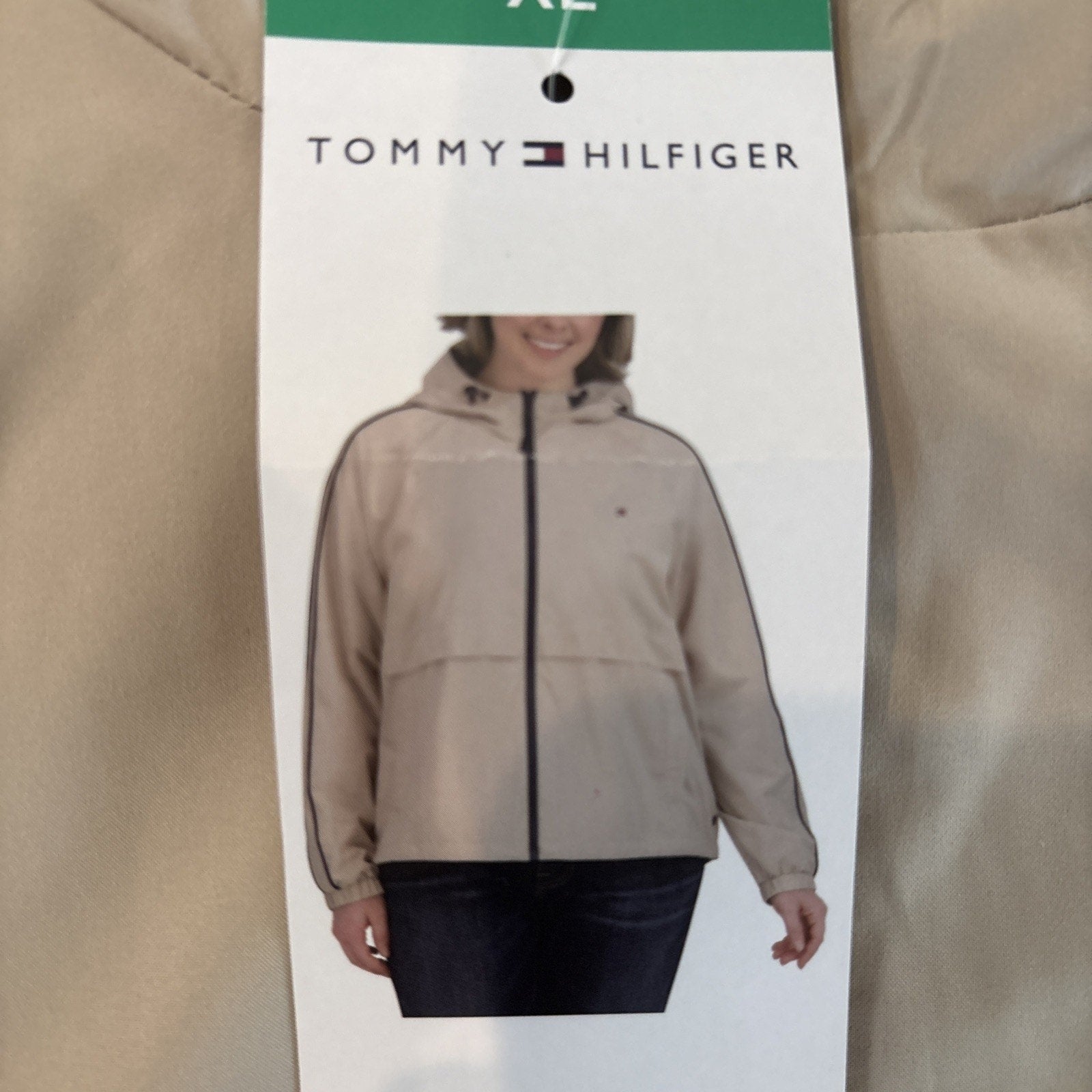 Tommy Hilfiger Jacket Women XL Beige Hooded Lightweight Windbreaker (NWT)