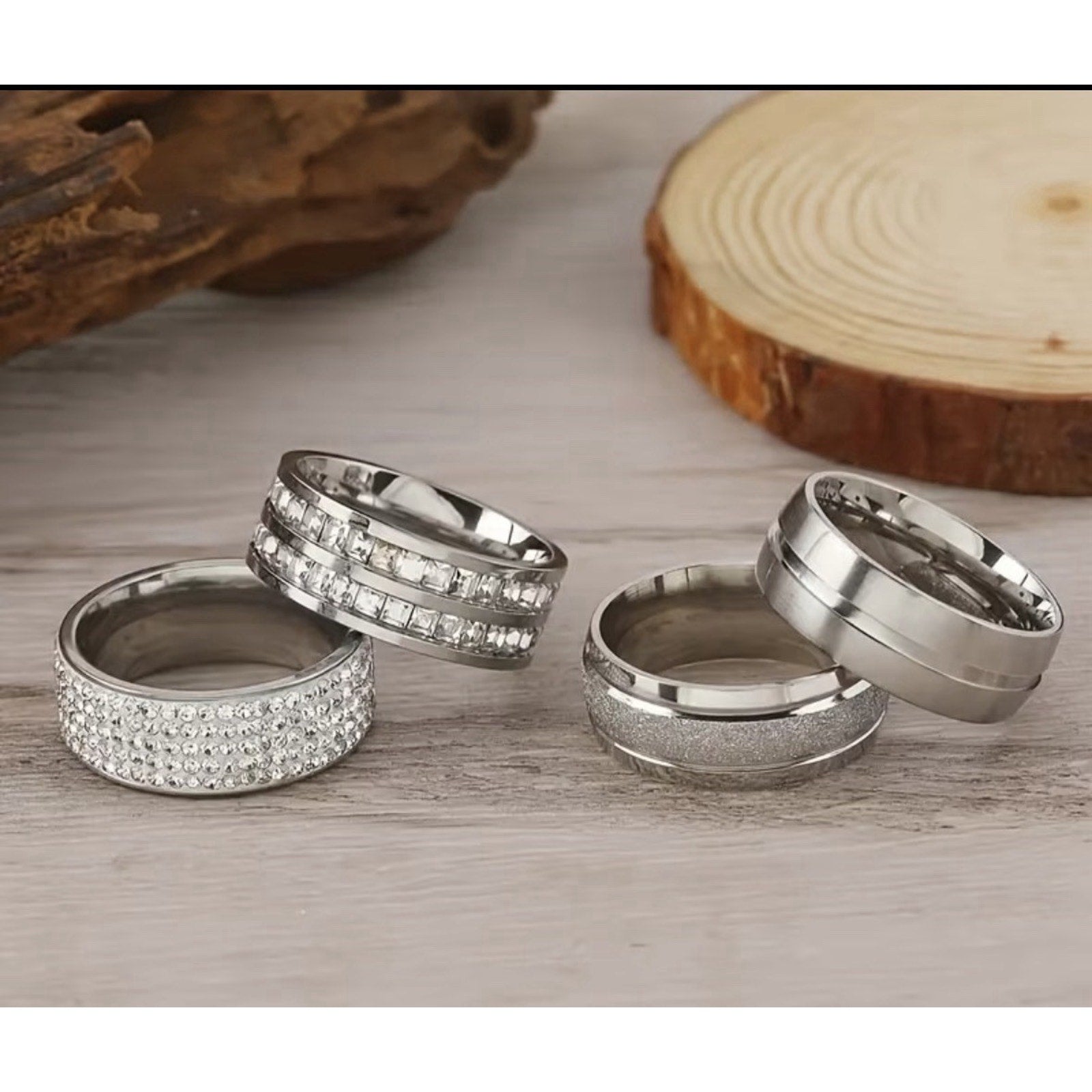 Men’s Stainless Steel Ring Set 4PCS Silver Wedding Band Stackable Rings