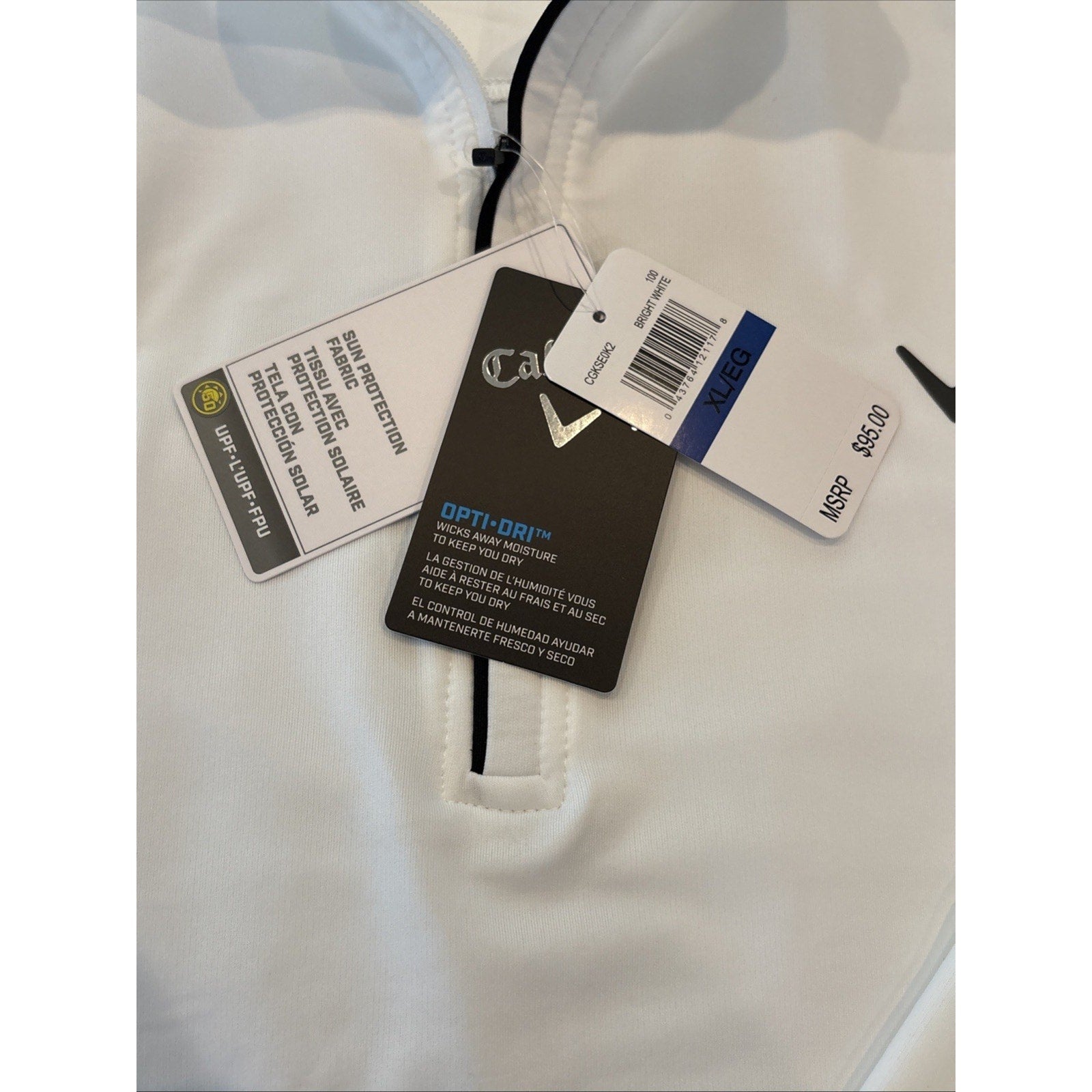 Callaway Opti Dri 1/4 Zip Pullover Men’s XL White Mock Neck Golf Jacket NWT