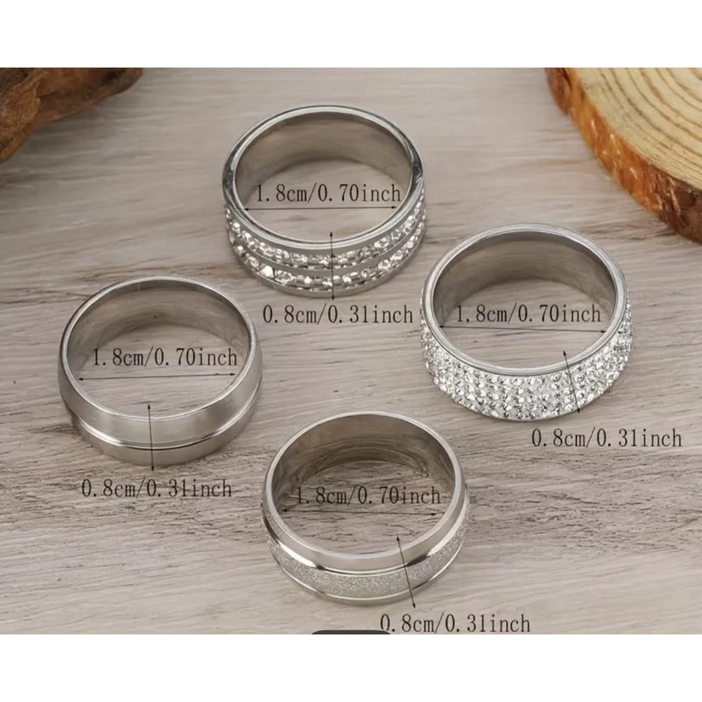 Men’s Stainless Steel Ring Set 4PCS Silver Wedding Band Stackable Rings