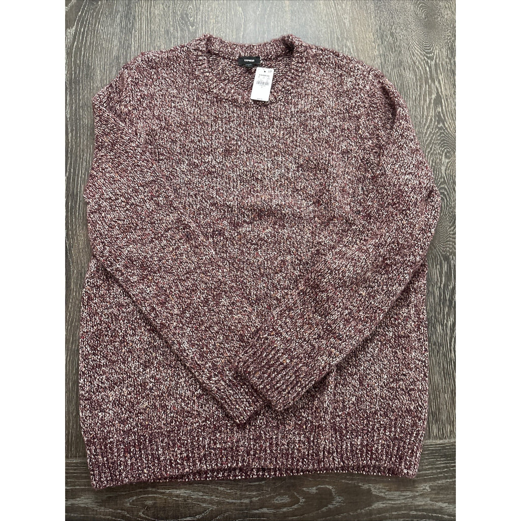 Express Men's Crewneck Sweater Size Large Burgundy Marled Knit Pullover Soft Cas