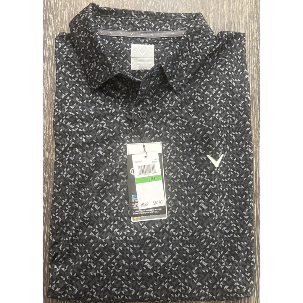 Callaway Men's Golf Polo Shirt Large Black White Geometric Pattern Opti-Dri NWT