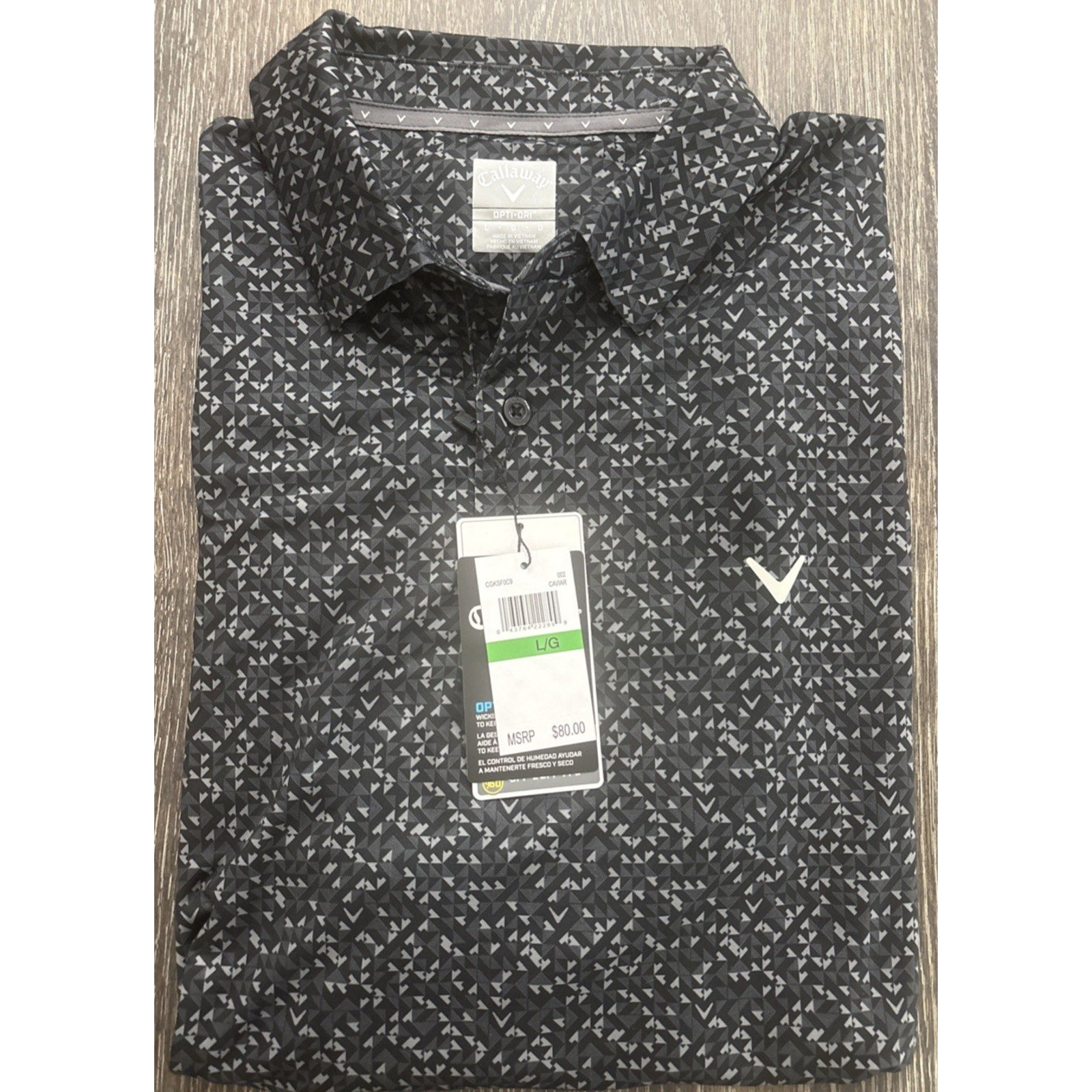 Callaway Men's Golf Polo Shirt Large Black White Geometric Pattern Opti-Dri NWT