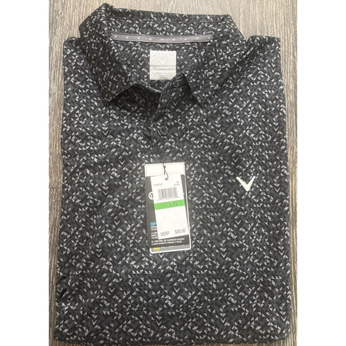 Callaway Men's Golf Polo Shirt Large Black White Geometric Pattern Opti-Dri NWT