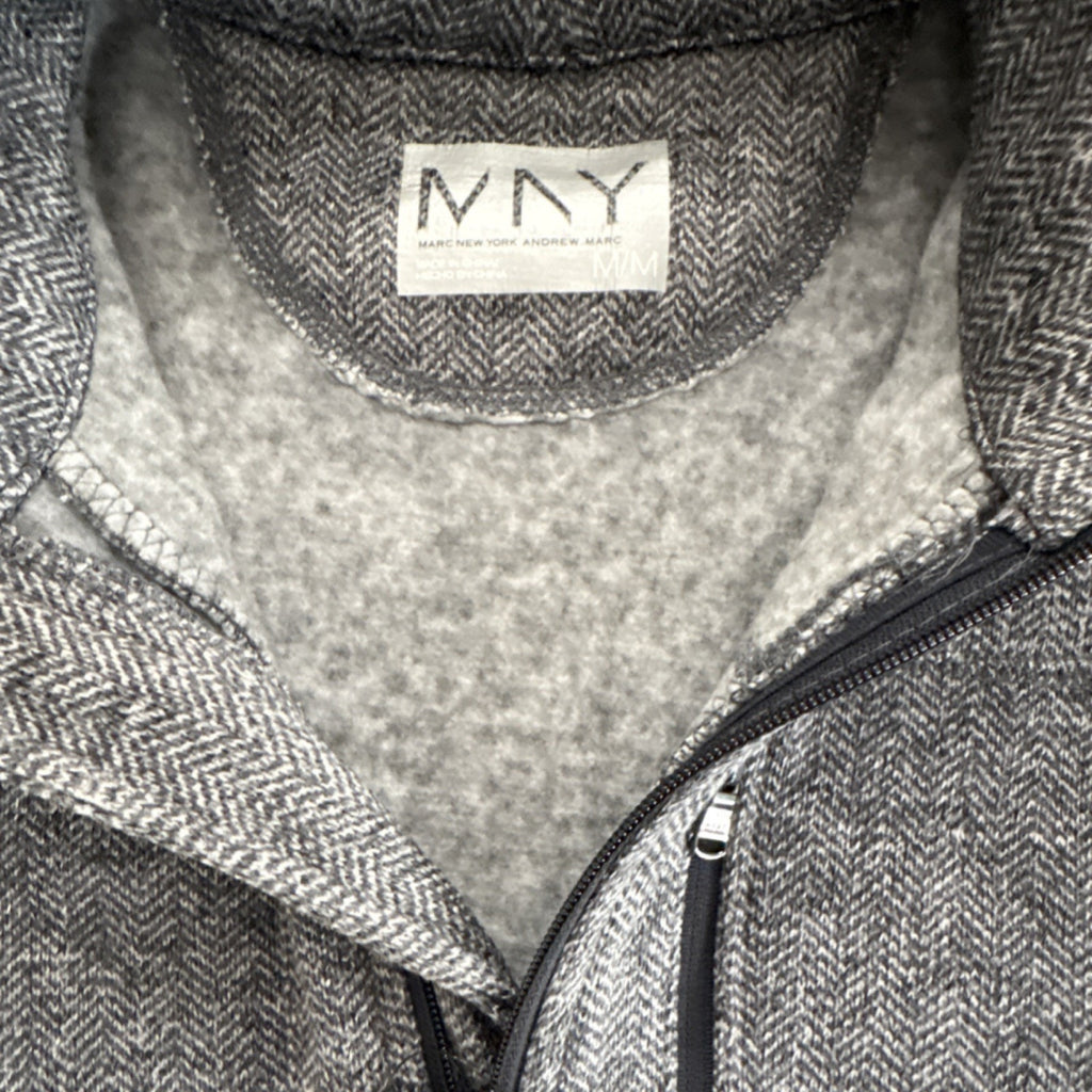 Marc New York Andrew Marc MNY Gray Herringbone Zip Mid-Length Women's Jacket M
