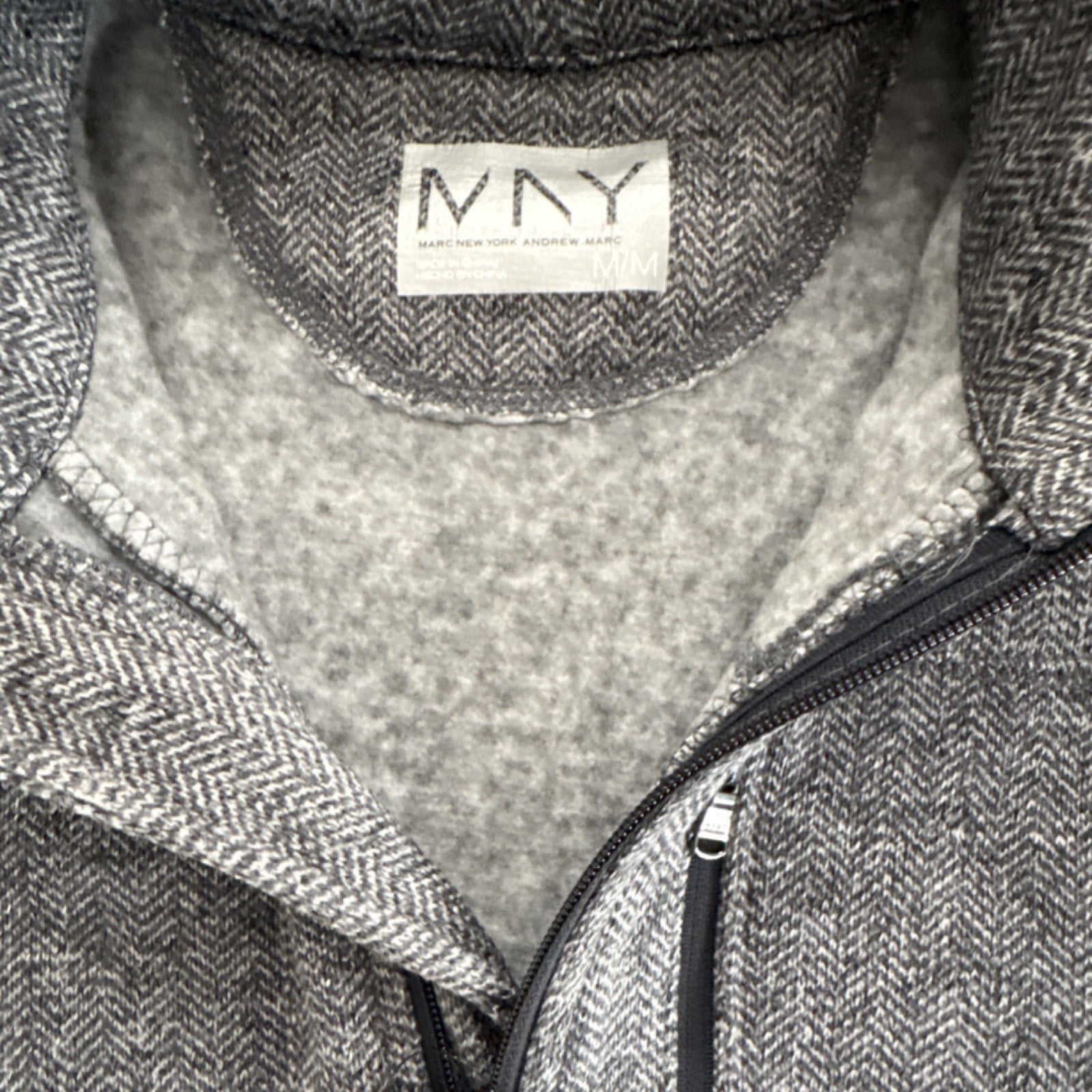Marc New York Andrew Marc MNY Gray Herringbone Zip Mid-Length Women's Jacket M