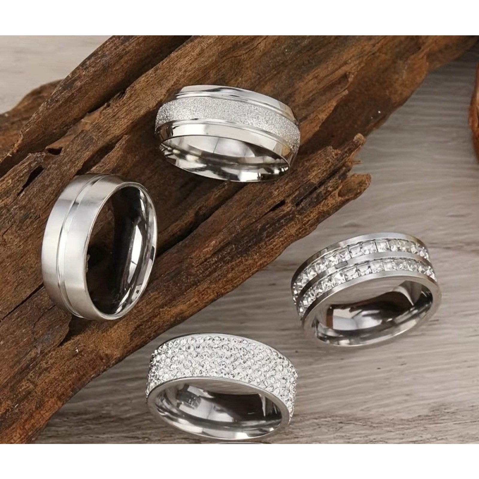 Men’s Stainless Steel Ring Set 4PCS Silver Wedding Band Stackable Rings