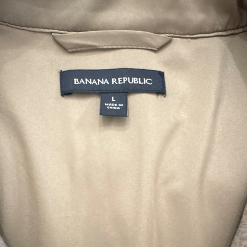 Banana Republic Wool Blend Flannel Plaid Button-Up Shirt Beige Black L