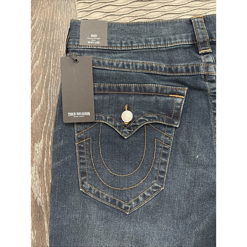 True Religion Men’s Dark Blue Ricky Flap SN Straight 34x32 (New)