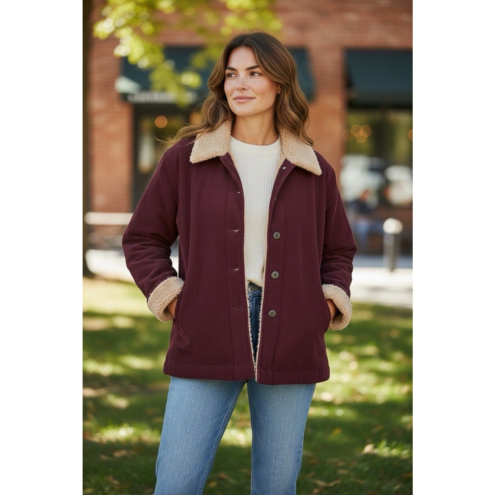 Boston Traders Burgundy Red Collared Button Mid-Length Lined Women's Jacket S