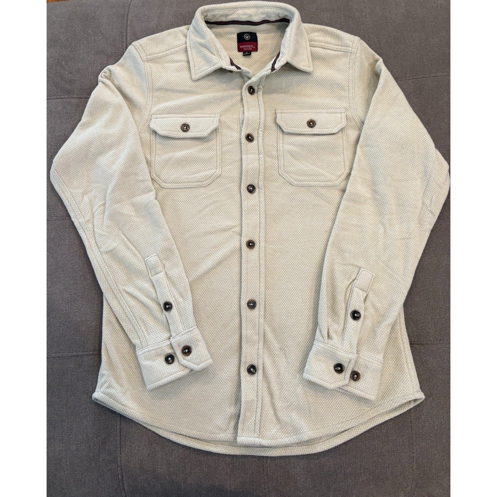Burnside Flannel Shirt Men’s Size Small Cream Button Up Pockets New Tags
