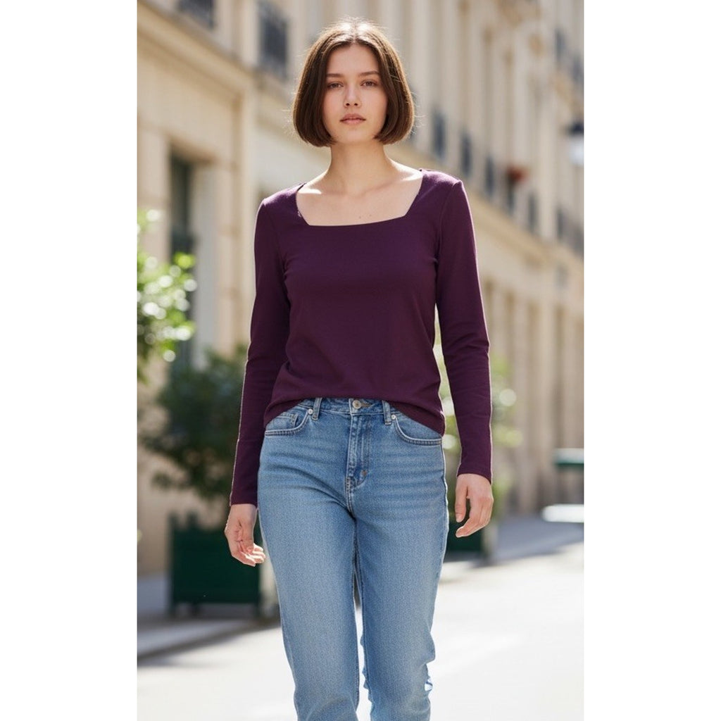 Express Women Square Neck, Long Sleeve Burgundy Top
