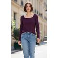 Express Women Square Neck, Long Sleeve Burgundy Top
