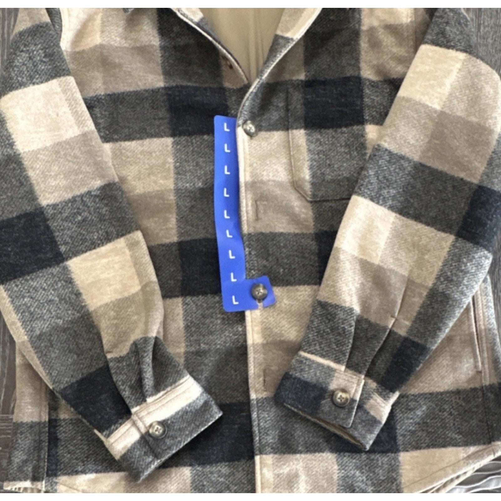 Banana Republic Wool Blend Flannel Plaid Button-Up Shirt Beige Black L