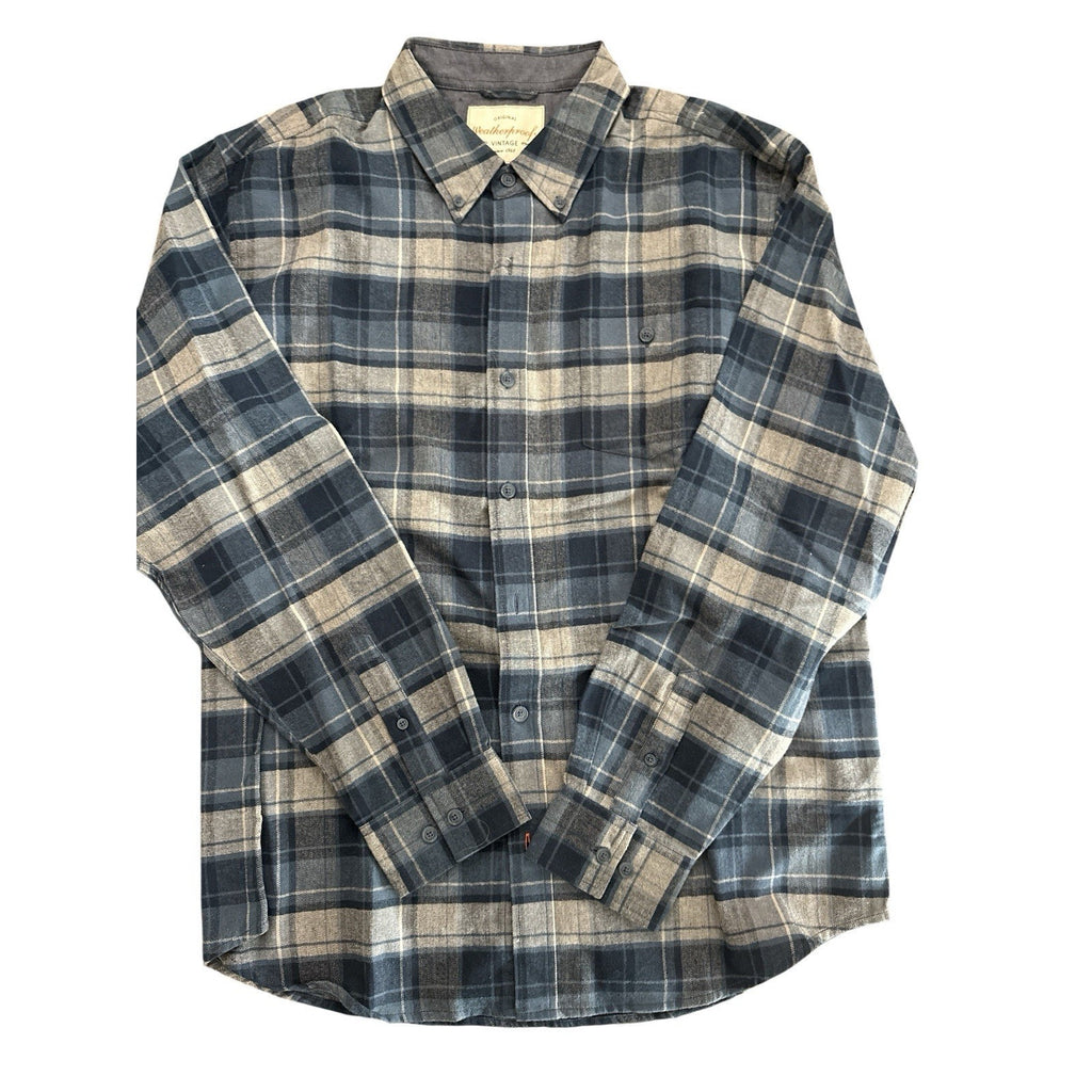 Weatherproof Vintage Cotton Plaid Button-Up Shirt Blue Gray XL