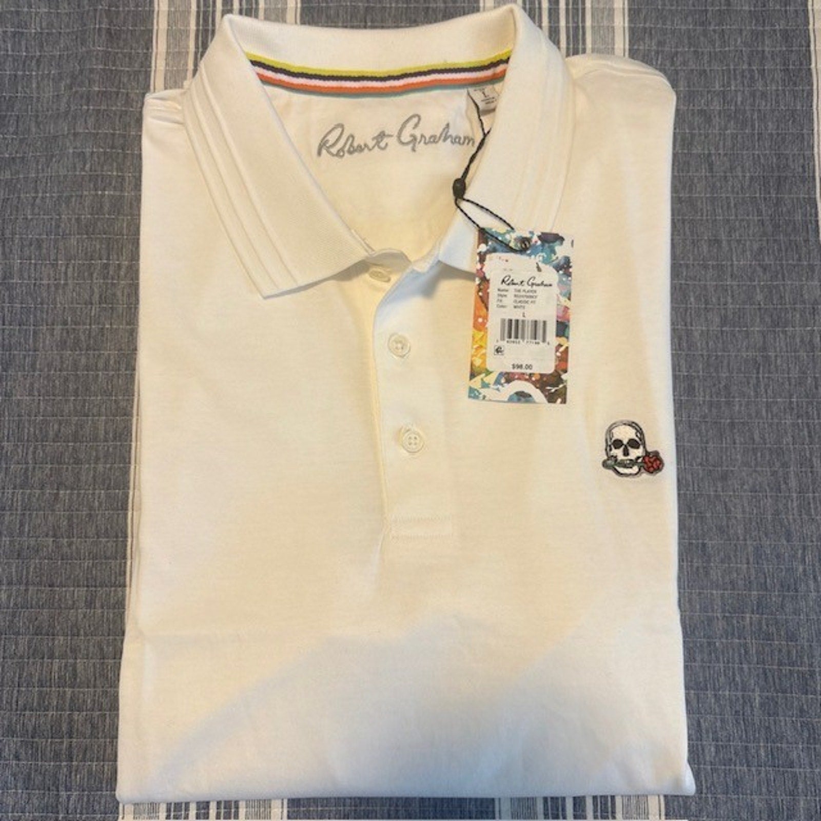 Robert Graham Men's White-Collar Shirt -Large