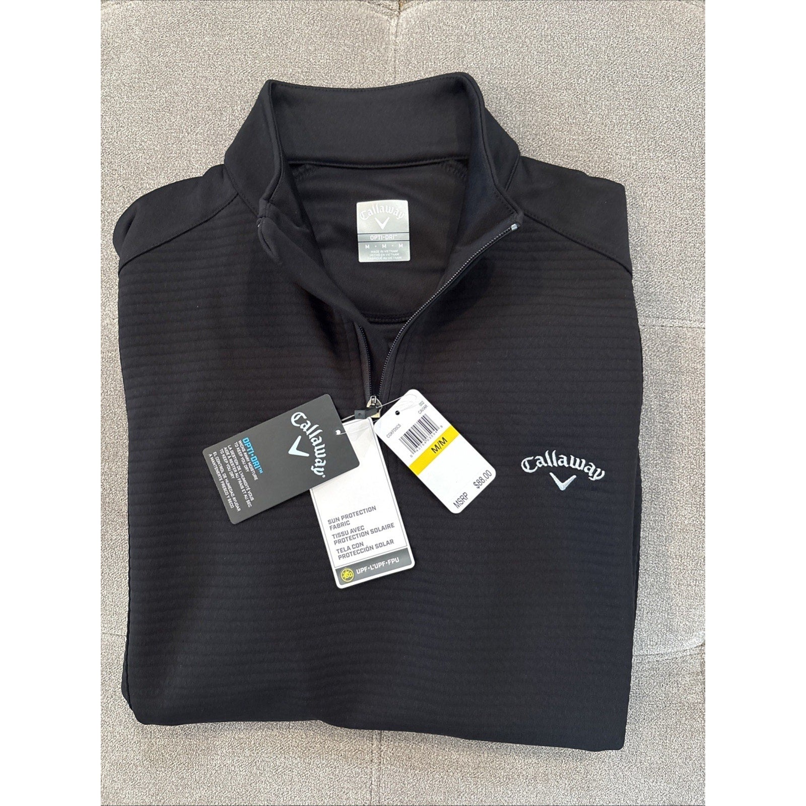 Callaway Mens Medium Opti Dri Water Repellent 1/4 Zip Golf Pullover NWT Black