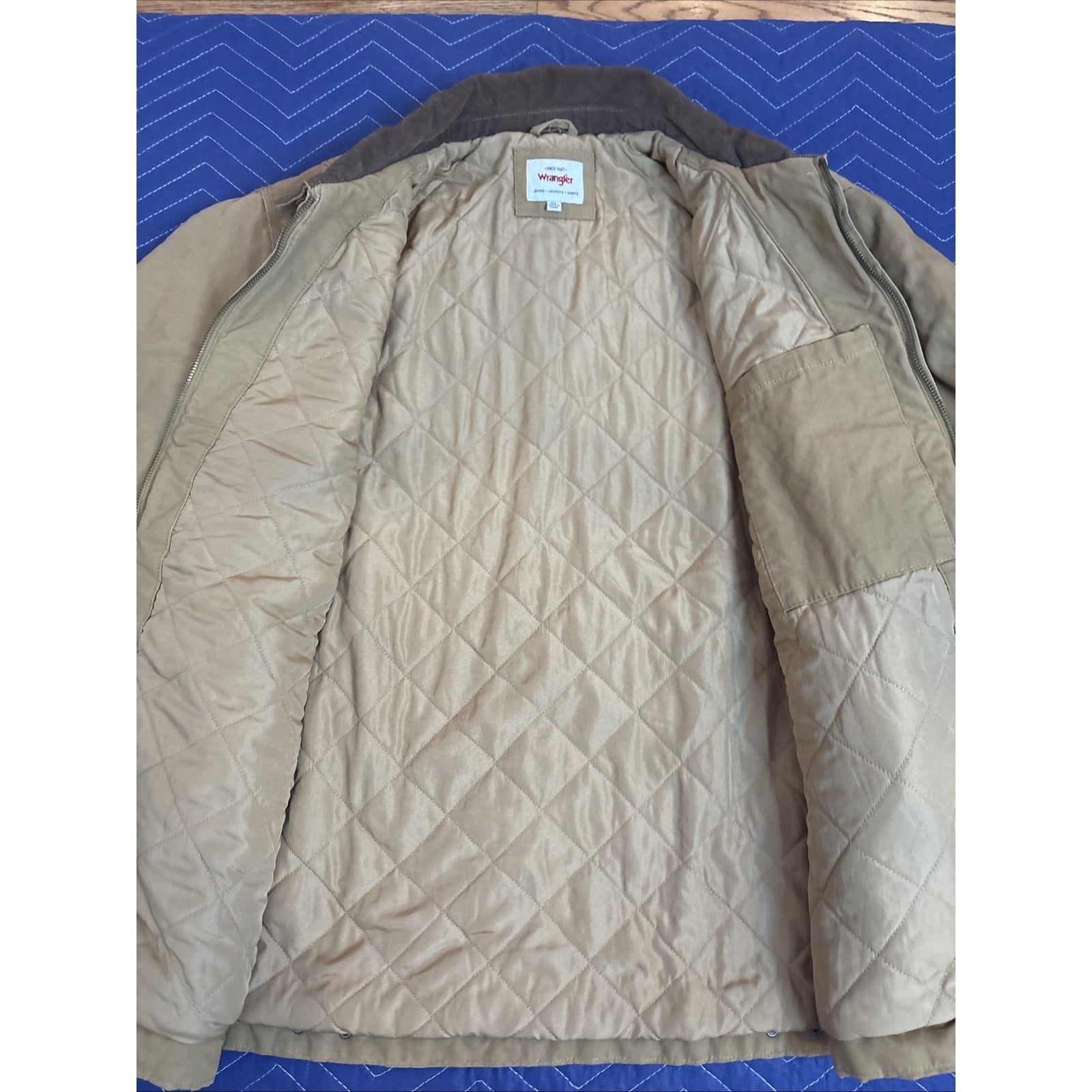 Wrangler Men’s Canvas Work Jacket Quilted Lining Corduroy Collar Brown Size XL