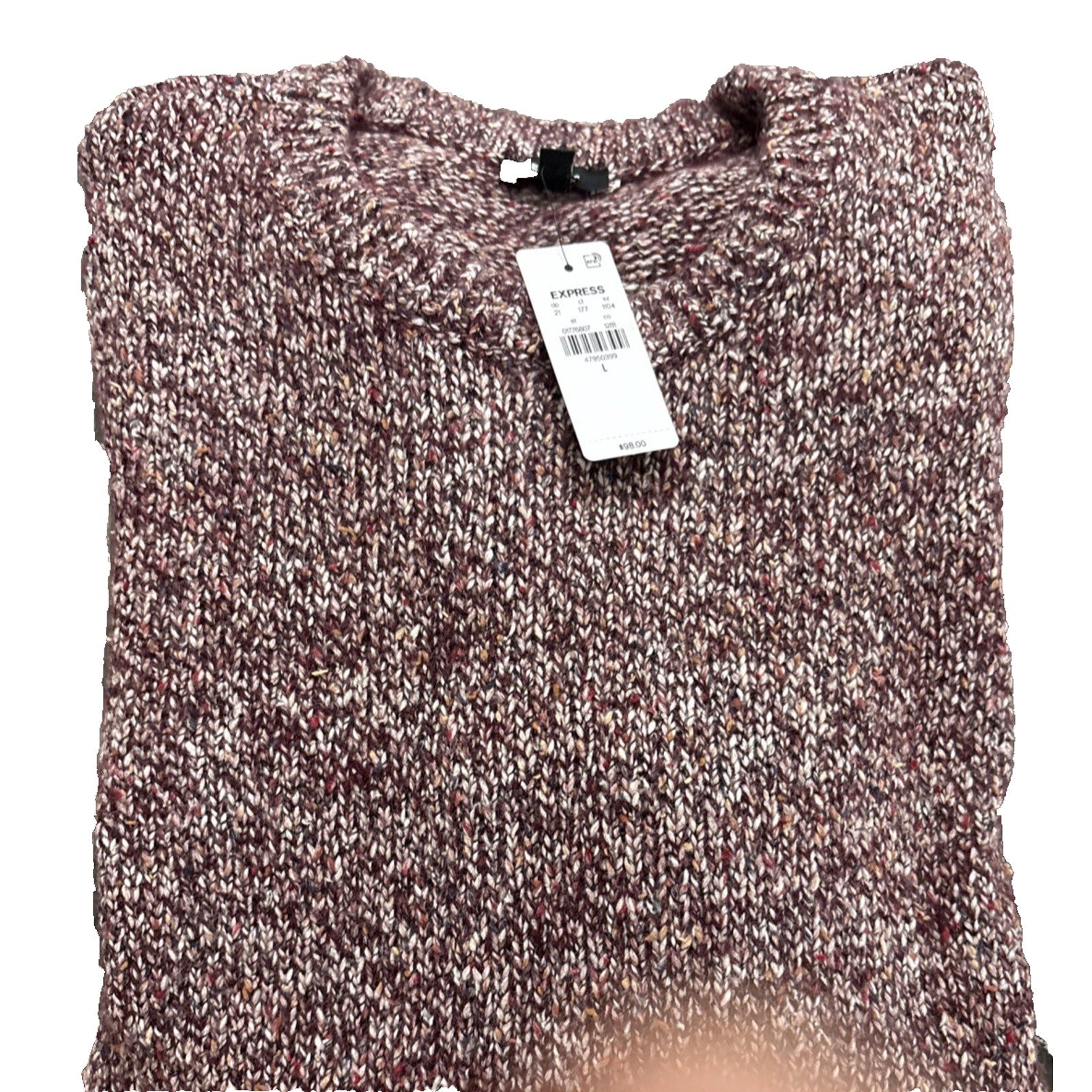Express Men's Crewneck Sweater Size Large Burgundy Marled Knit Pullover Soft Cas