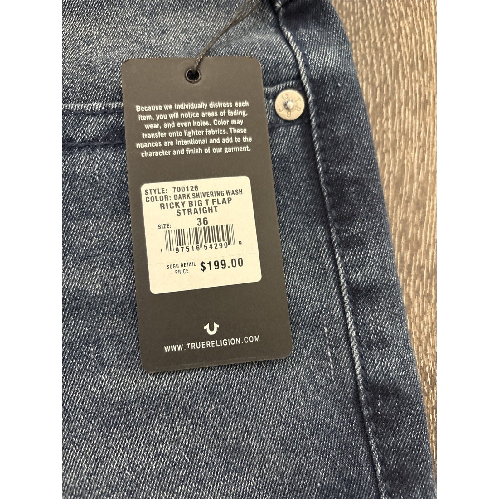 True Religion Men's Ricky Big T Flap Straight Blue Jeans (New)
