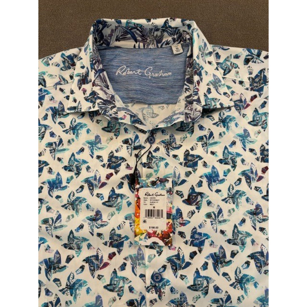 Robert Graham Men's Butterfly Print Short Sleeve Button Front Shirt NWT Size M