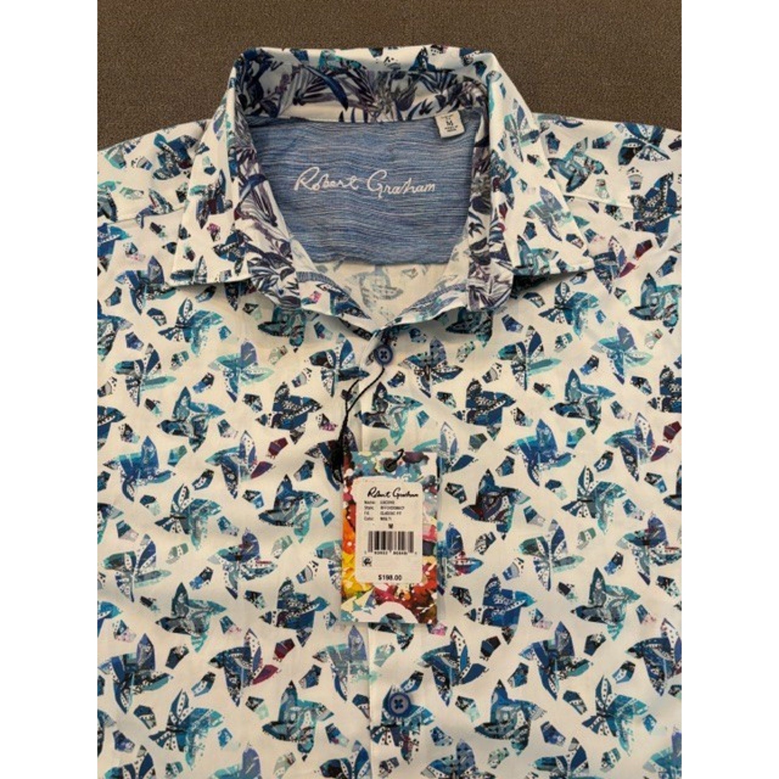 Robert Graham Men's Butterfly Print Short Sleeve Button Front Shirt NWT Size M