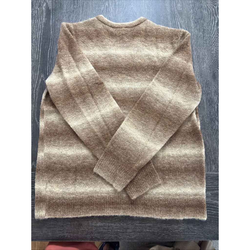 Express Men's V-Neck Sweater Size Large Brown Striped Knit Pullover Soft