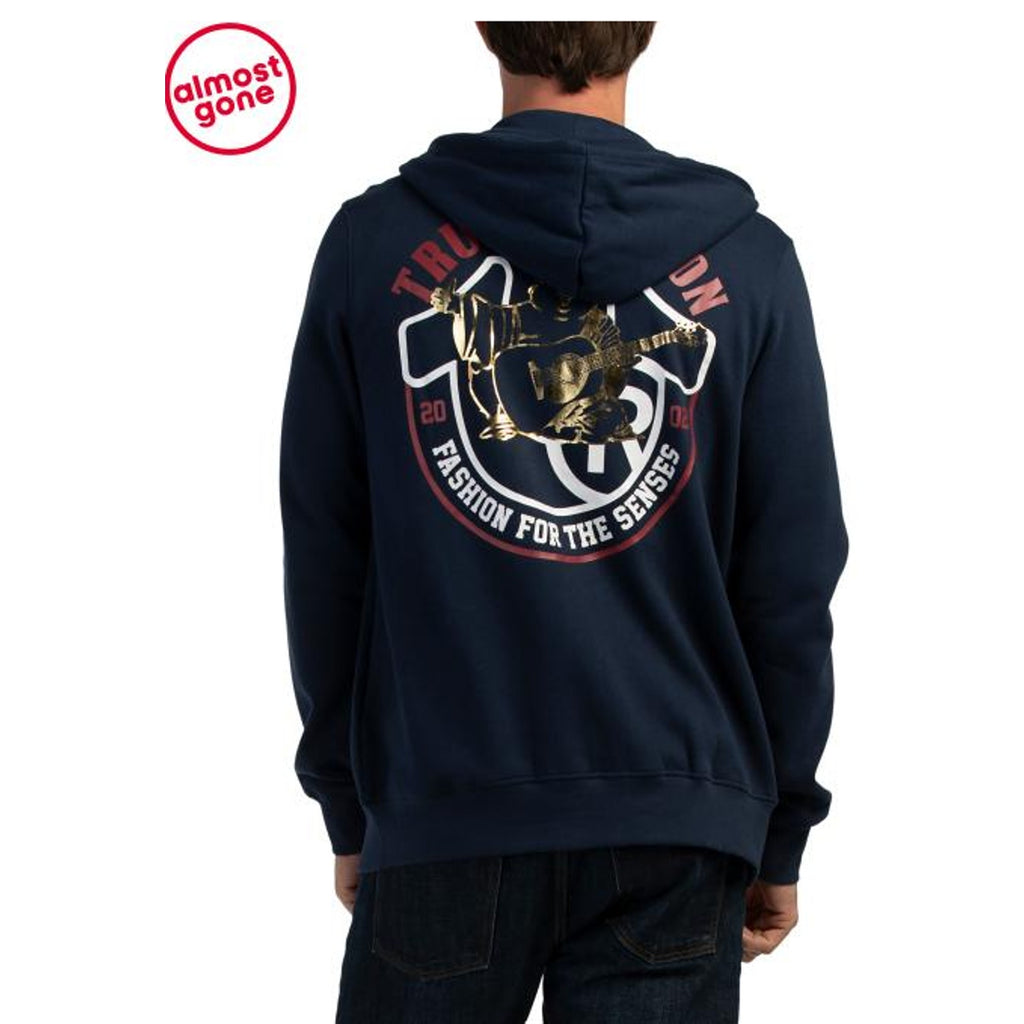 True Religion Logo Dome Zip Hoodie for Men XL Blue