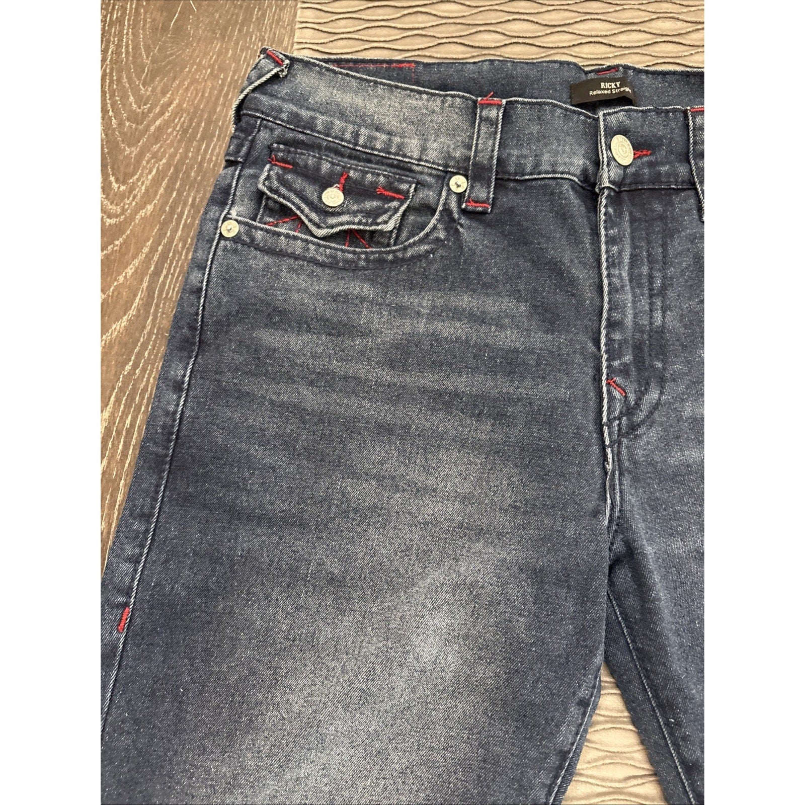 True Religion Men's Ricky Big T Flap Straight Blue Jeans (New)