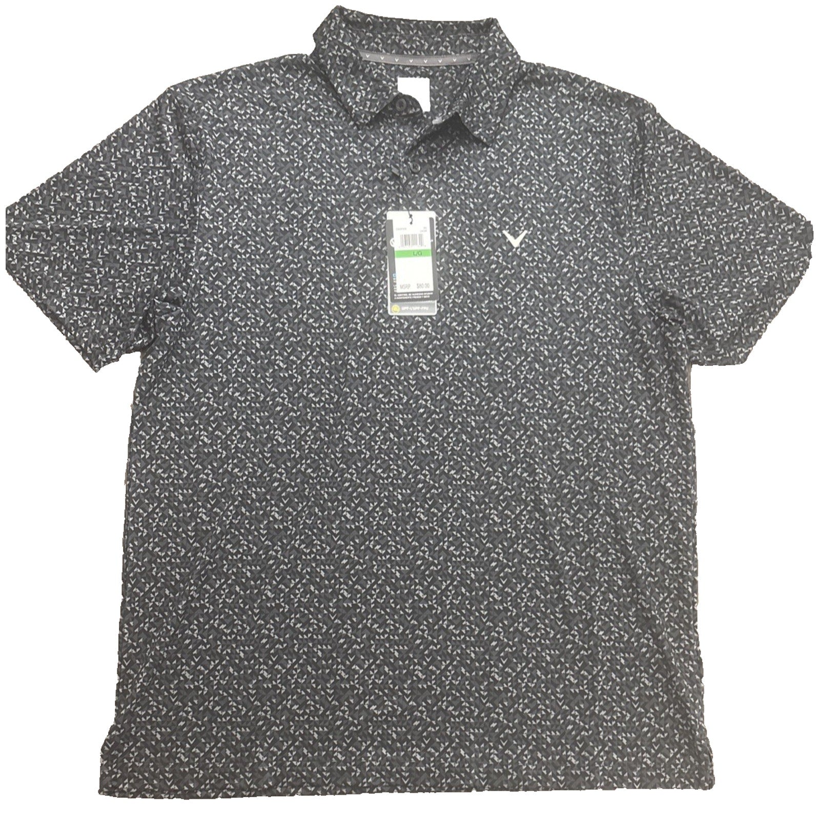 Callaway Men's Golf Polo Shirt Large Black White Geometric Pattern Opti-Dri NWT