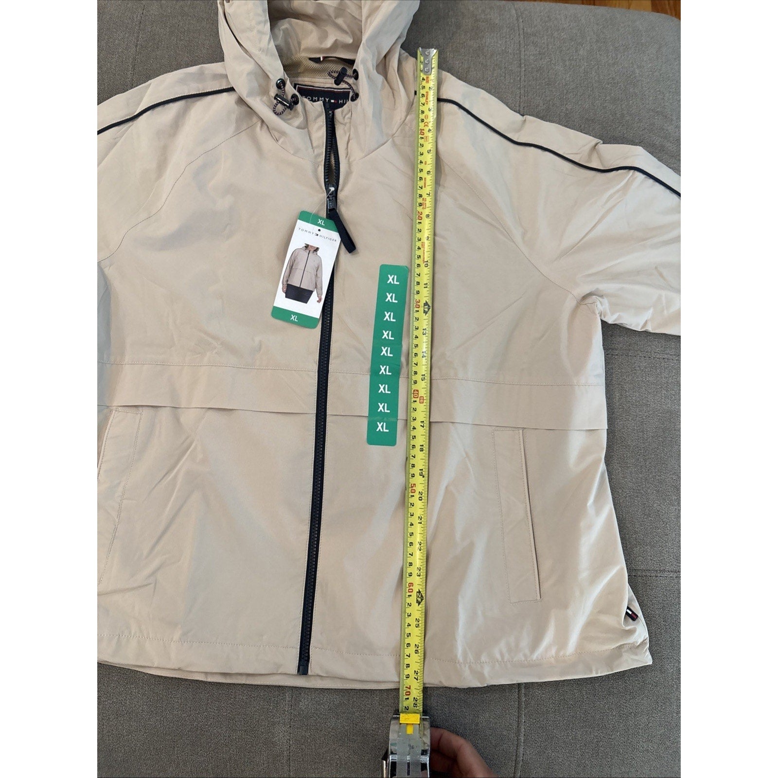 Tommy Hilfiger Jacket Women XL Beige Hooded Lightweight Windbreaker (NWT)