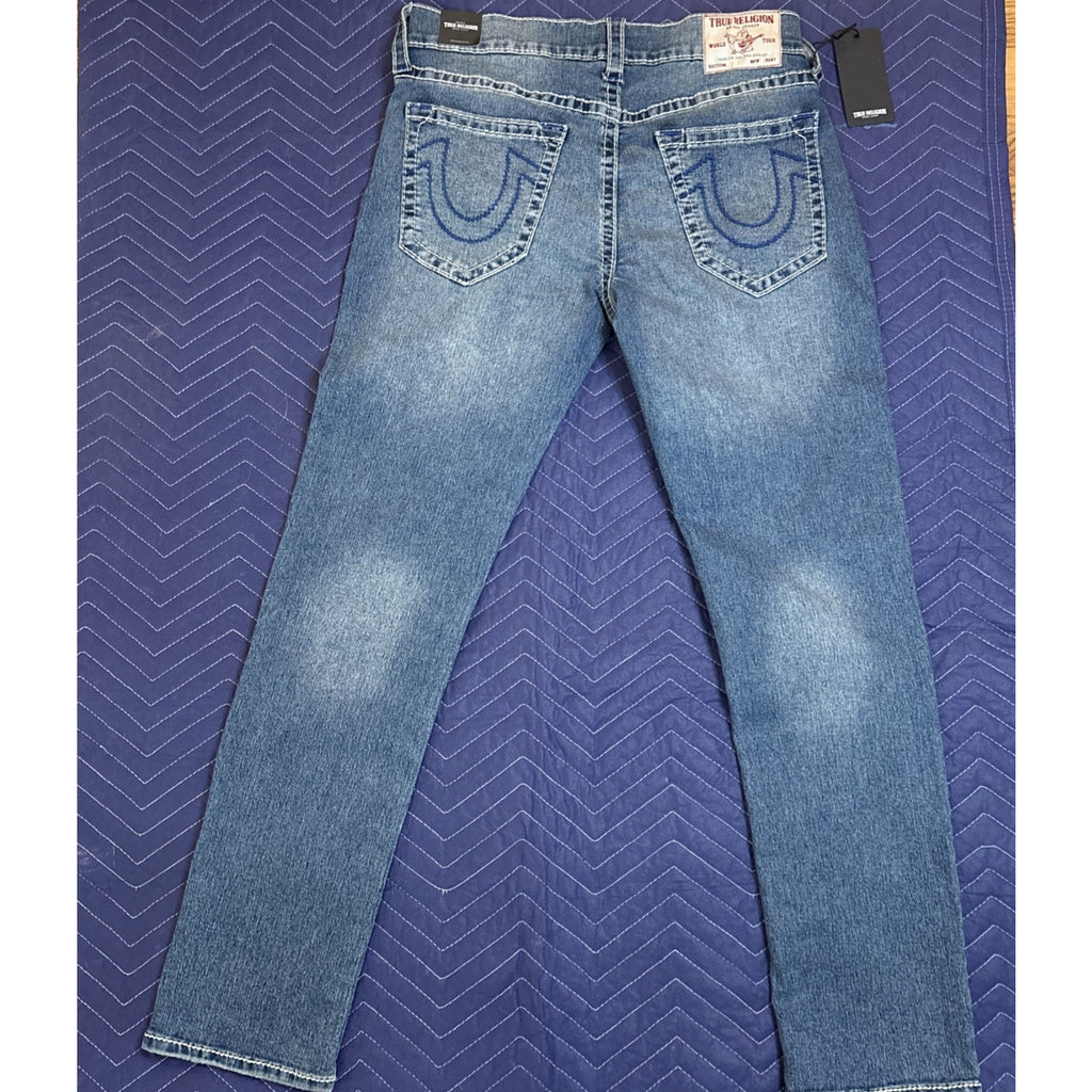 True Religion Men's Geno Big T Slim Fit Straight Blue Jeans Size 34x32 (NEW)