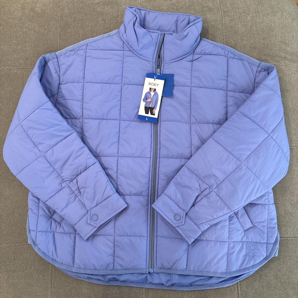 Roxy Women’s Quilted Puffer Jacket Size L Purple Full Zip Lightweight (NWT)