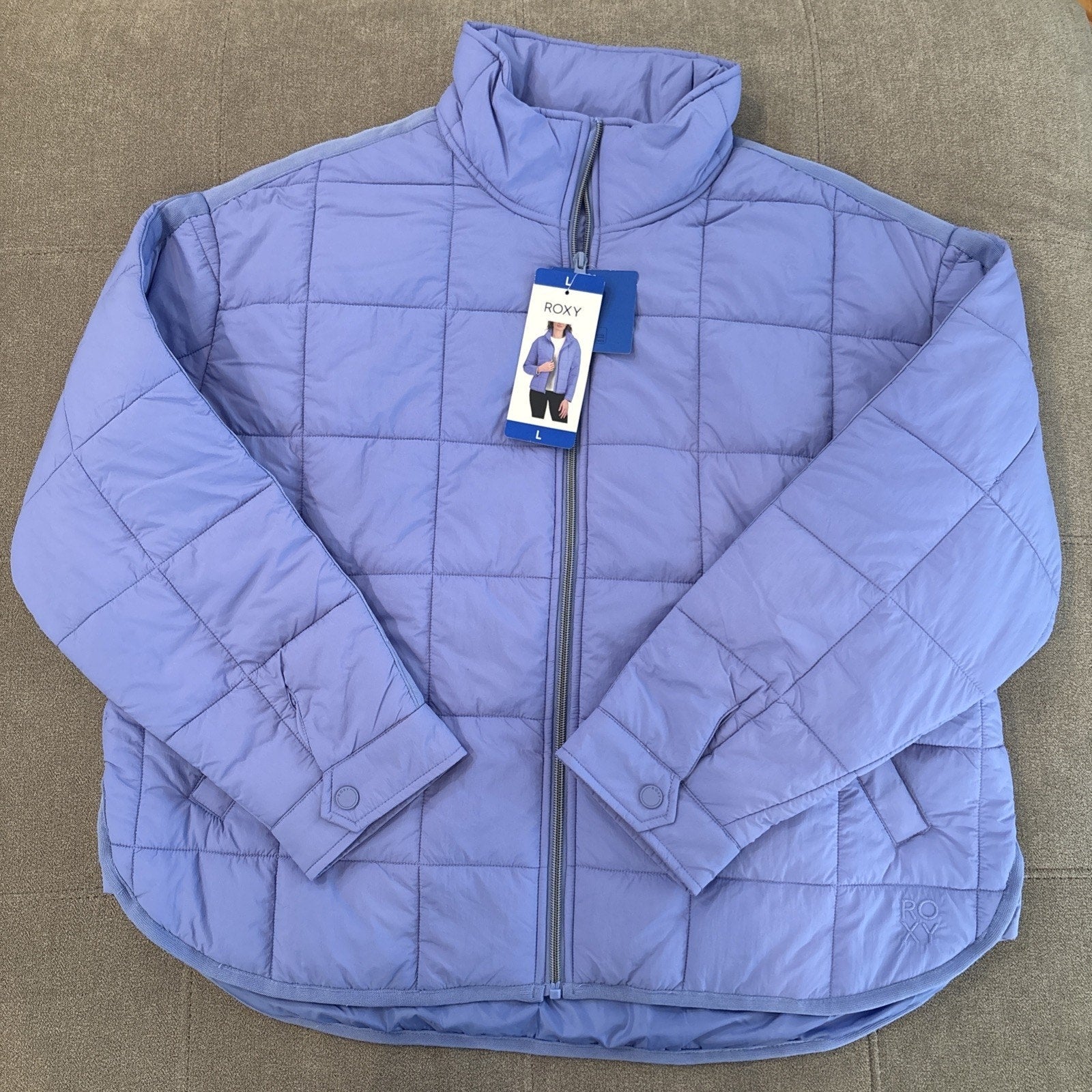 Roxy Women’s Quilted Puffer Jacket Size L Purple Full Zip Lightweight (NWT)