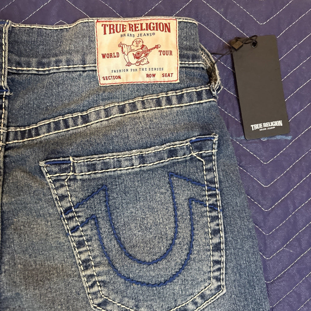 True Religion Men's Geno Big T Slim Fit Straight Blue Jeans Size 34x32 (NEW)